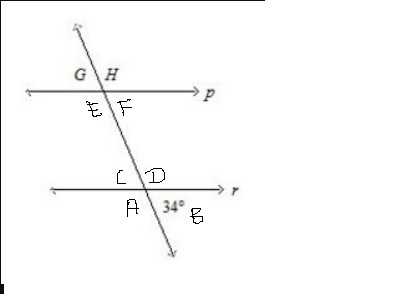 If p || r, then what is m∠G The diagram is not to scale. Question 14 options: 110 34 100 146-example-1