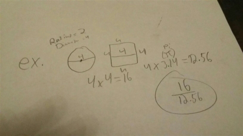 If the side of a square is twice as long as the radius of a circle, what is the ratio-example-1