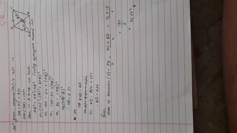 Find the area of the rhombus shown-example-1