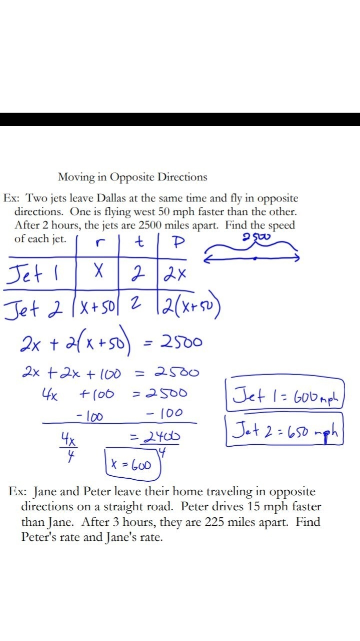 Two jets leave Dallas at the same time and fly in opposite directions one is flying-example-1