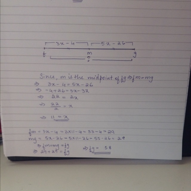 Suppose m is the midpoint of fg.use the given information to find the missing measure-example-1