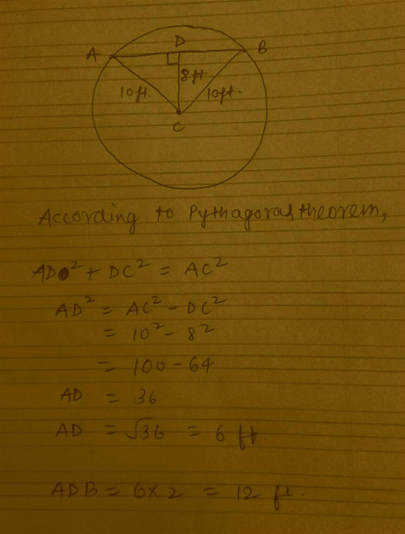 In the above figure, the radius of curvature is 10 ft and the height of the segment-example-2