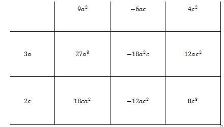 Place the indicated product in the proper location on the grid. (3a + 2c )(9a 2 - 6ac-example-1