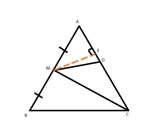 In △ABC, point M is the midpoint of AB , point D∈ AC so that AD:DC=2:5. If AABC=56 yd-example-1