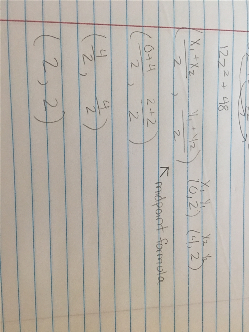 RT has the endpoints (0, 2) and (4, 2). What is its midpoint? (4, 3) (2, 2) (1, 1) (1, 3)-example-1