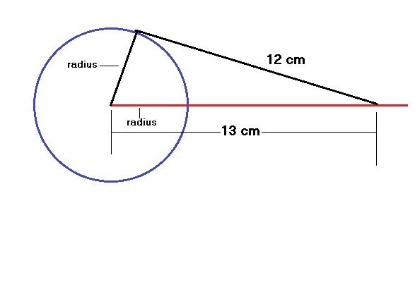 Find the radius of a circle if a tangent segment to the circle is 12 cm long and the-example-1