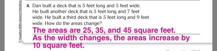 Dan built a deck that is 5 feet long and 5 feet wide. He built another deck that is-example-1