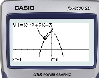 Which graph correctly solves the system of equations below? y = x2 + 2x + 3 y = −x-example-1