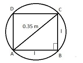 The corners of a square lie on a circle of diameter d = 0.35 m. each side of the square-example-1