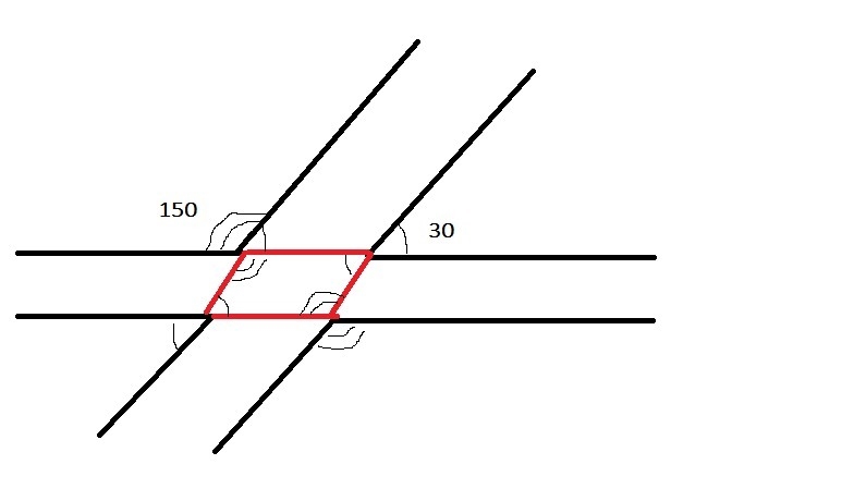 two streets intersect at a 30-degree angle. At the intersection, there are four crosswalks-example-1