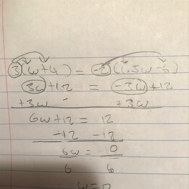 3(w+4)=−2(1.5w−6) hi! if anyone could help with this it would be really appreciated-example-1