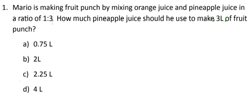 Mario Is making fruit punch By mixing Orange juice and pineapple juice should he use-example-1