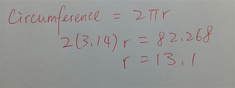 The circumference of the bike tire above is 82.268 inches. what is the radius of the-example-1