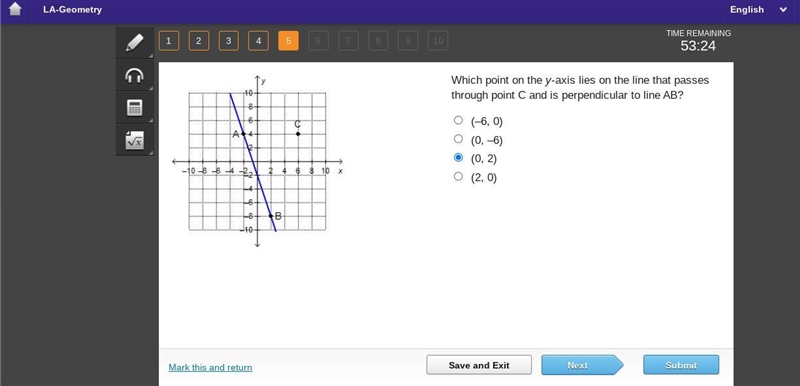 Which point on the y-axis lies on the line that passes through point C and is perpendicular-example-1