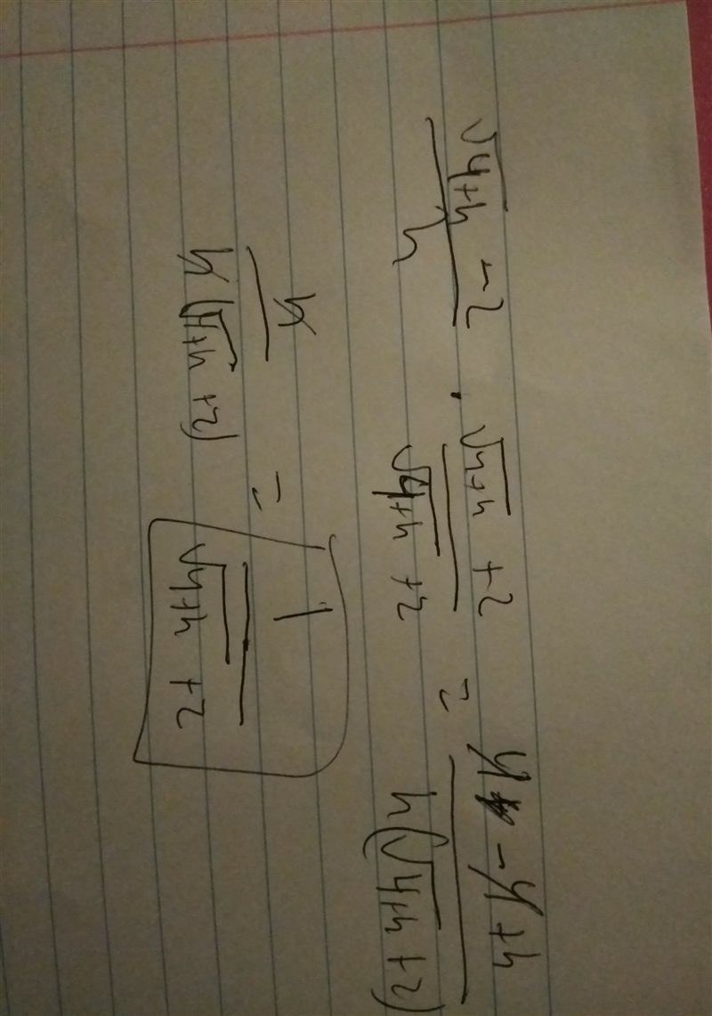 Rationalize the expression and simplify. (√(4+h)-2 )/(h)-example-1