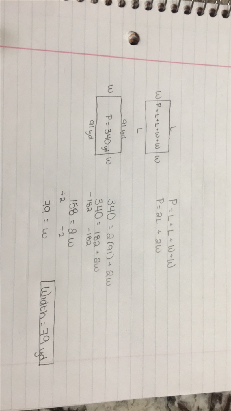 The perimeter of a rectangular field is 340 yards. If the length of the field is 91 yards-example-1