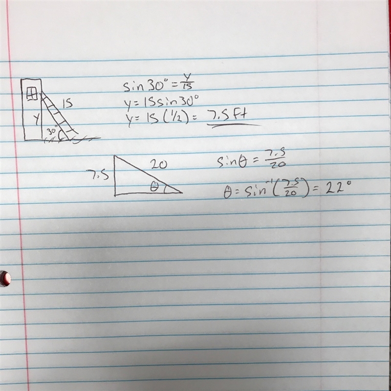 A 15-foot ladder must make an angle of 30° with the ground if it is to reach a certain-example-1