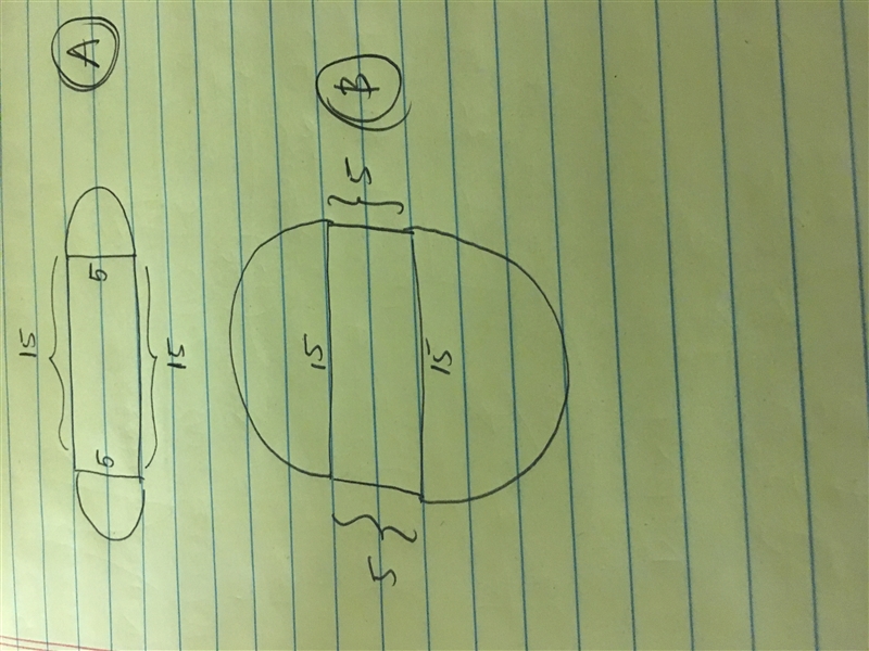 The figure below shows two half circles at the end of a rectangle with the dimensions-example-1