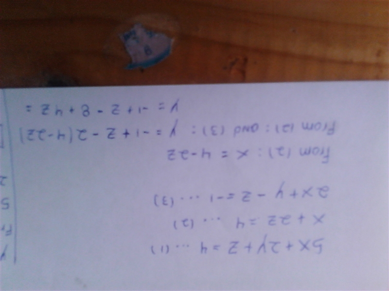 ﻿what is the solution to the following system? 5x+2y+z=4 x+2z=4 2x+y-z=-1 A. x = 0, y-example-2