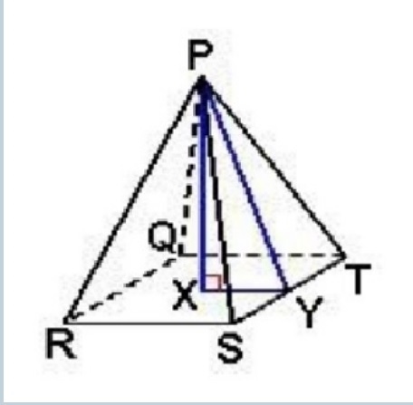 Given a regular square pyramid with RS = 6 and PX = 4, find the following measure-example-1