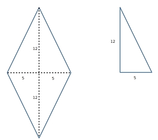 If the diagonals of a rhombus are 10 and 24, find the area of the rhombus.-example-1