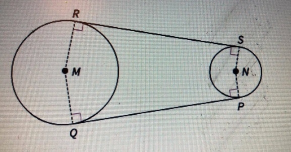 In the pulley system shown in this figure, MQ = 30 mm, NP = 10 mm, and QP = 21 mm-example-1