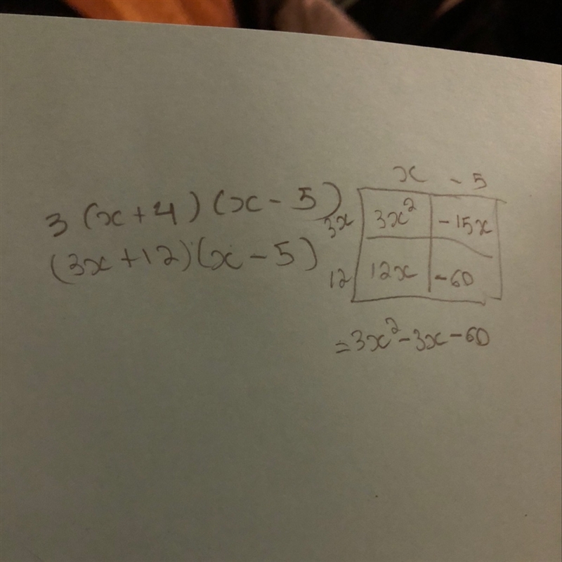 Find the product 3(x+4)(x-5) 3x^2-20x 3x^2-x-20 3x^2-11x-20 3x^2-3x-60-example-1