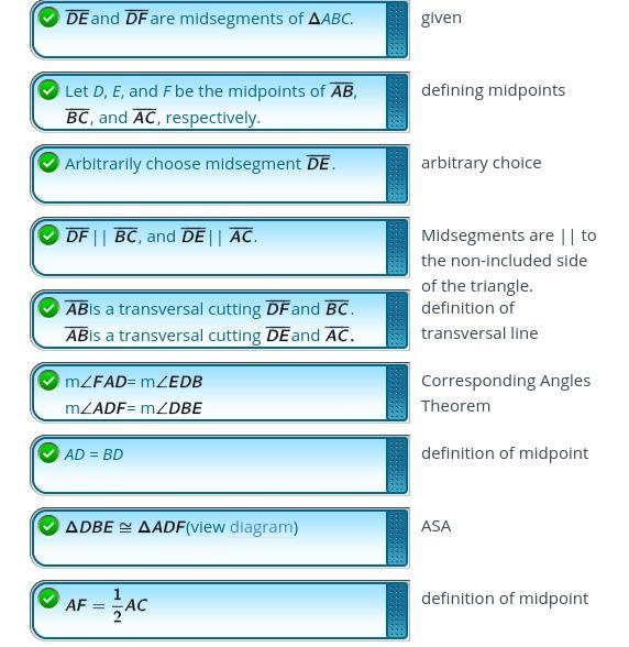 Given: delta'ABC Prove: A midsegment of Delta ABC is parallel to a side of delta ABC-example-1