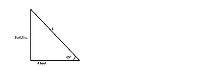 A wooden board is leaning against a building. the base of the board is 4 feet from-example-1