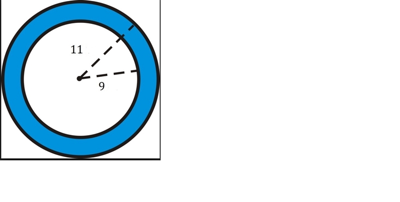 Need help with: A circle with radius of 9 sits inside a circle with radius of 11 What-example-1