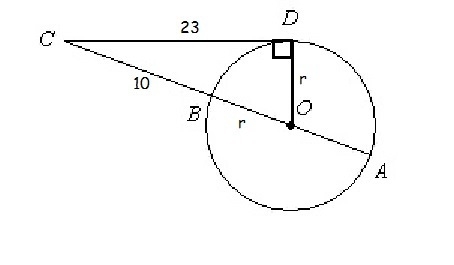 4. Find the diameter of the circle for BC = 10 and DC = 23. Round to the nearest tenth-example-1