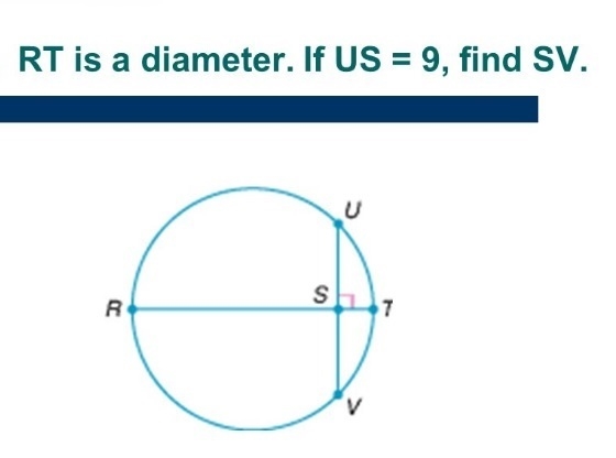 In the figure below, rt is a diameter of the circle. if us=9, find sv-example-1