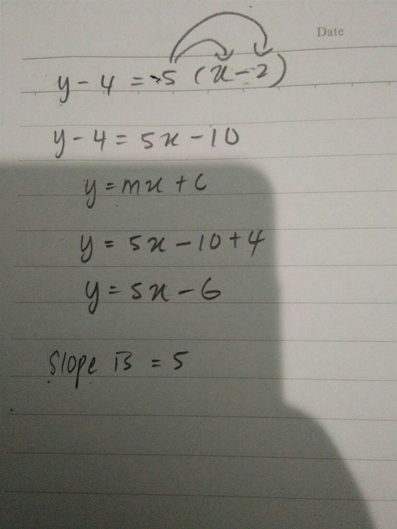 Give the slope of y-4=5(x-2)-example-1