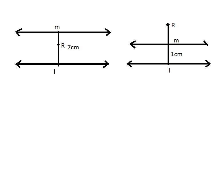 Given: l║m, M ∉ l, M ∉ m. The distance between point M and line l is 4 cm, The distance-example-1