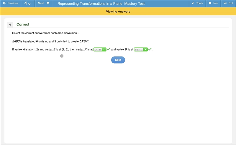 ∆ABC is translated 6 units up and 3 units left to create ∆A'B'C'. If vertex A is at-example-1