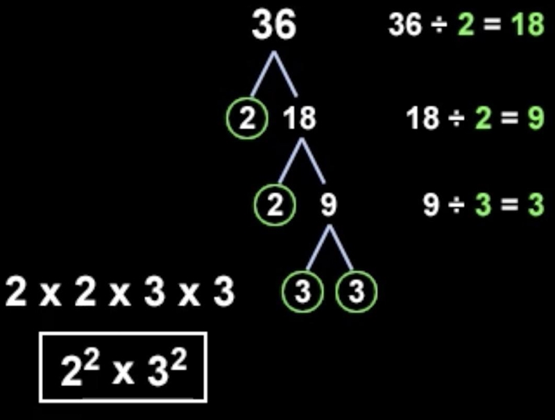 Type the prime factors of 36 using exponents?-example-1