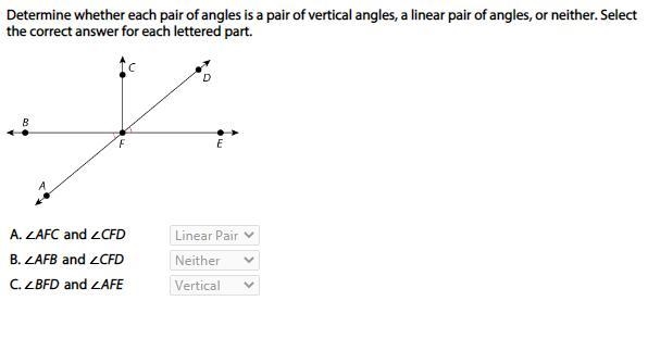 Determine whether each pair of angles is a pair of vertical angles, a linear pair-example-1