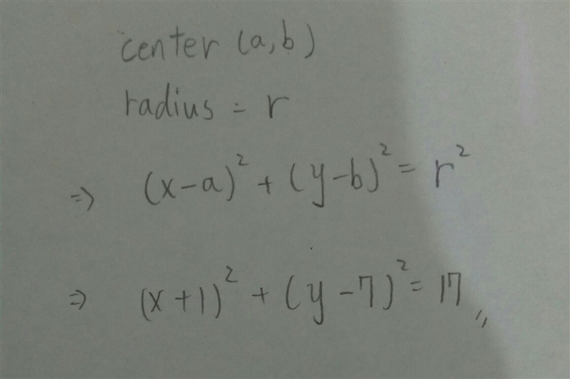 Which equation represents a circle with the center at (-1,7) and a radius of square-example-1