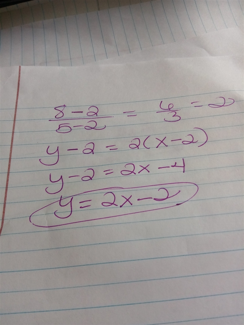 Line passing through the points (2, 2) and (5, 8).-example-1