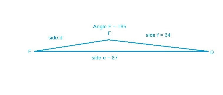 Find all solutions for the triangle with e=37, f=34, e=165 degrees. If no solutions-example-1