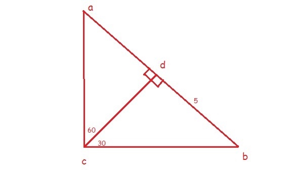 In triangle abc, m of acb = 90, cd is perpendicular to ab , m of acd is 60. and bd-example-1