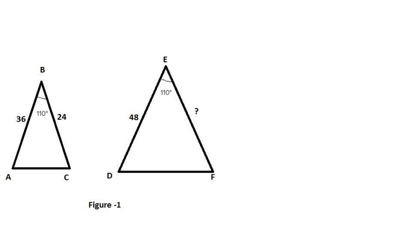 Use the information below to find EF such that ABC ~ DEF. AB = 36, BC = 24, DE = 48, B-example-1