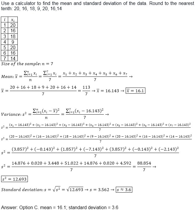 Use a calculator to find the mean and standard deviation of the data. Round to the-example-1