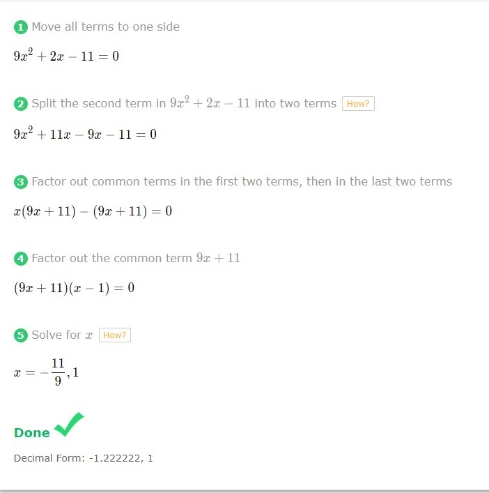 What is 9x^2 + 2x =11-example-1