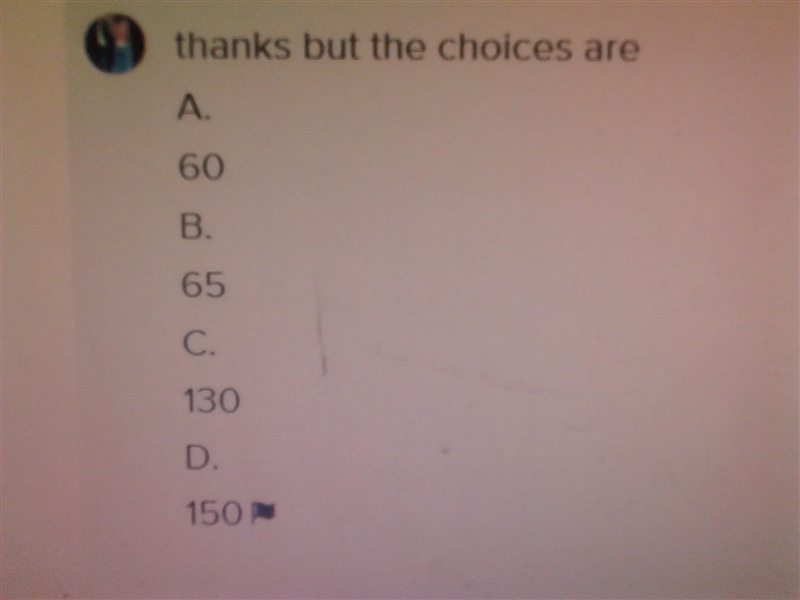 The area of triangle ABC is _____. A. 60 u^2 B. 65 u^2 C. 130 u^2 D. 150 u^2-example-1