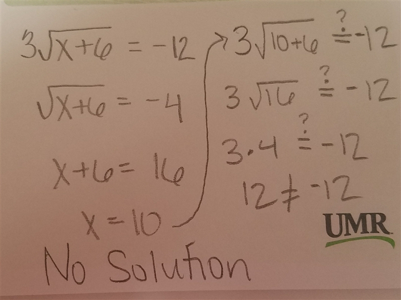 Find the solution of 3 times the square root of the quantity of x plus 6 equals negative-example-1