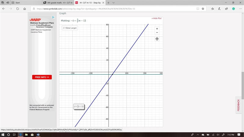 8th grade math. -4 = 3/7 m - 13-example-1