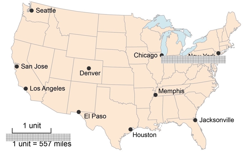 What is the approximate distance from Chicago to New York City? Use a proportional-example-1