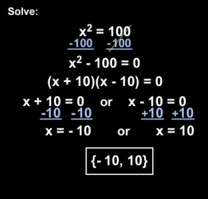 X to the power of 2 equal 100 how to solve-example-1