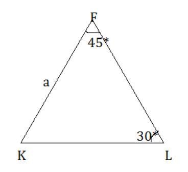 Given: △FKL, FK=a m∠F=45°, m∠L=30° Find: FL-example-1